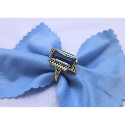 14K White Gold London Blue Topaz Enamel Ring