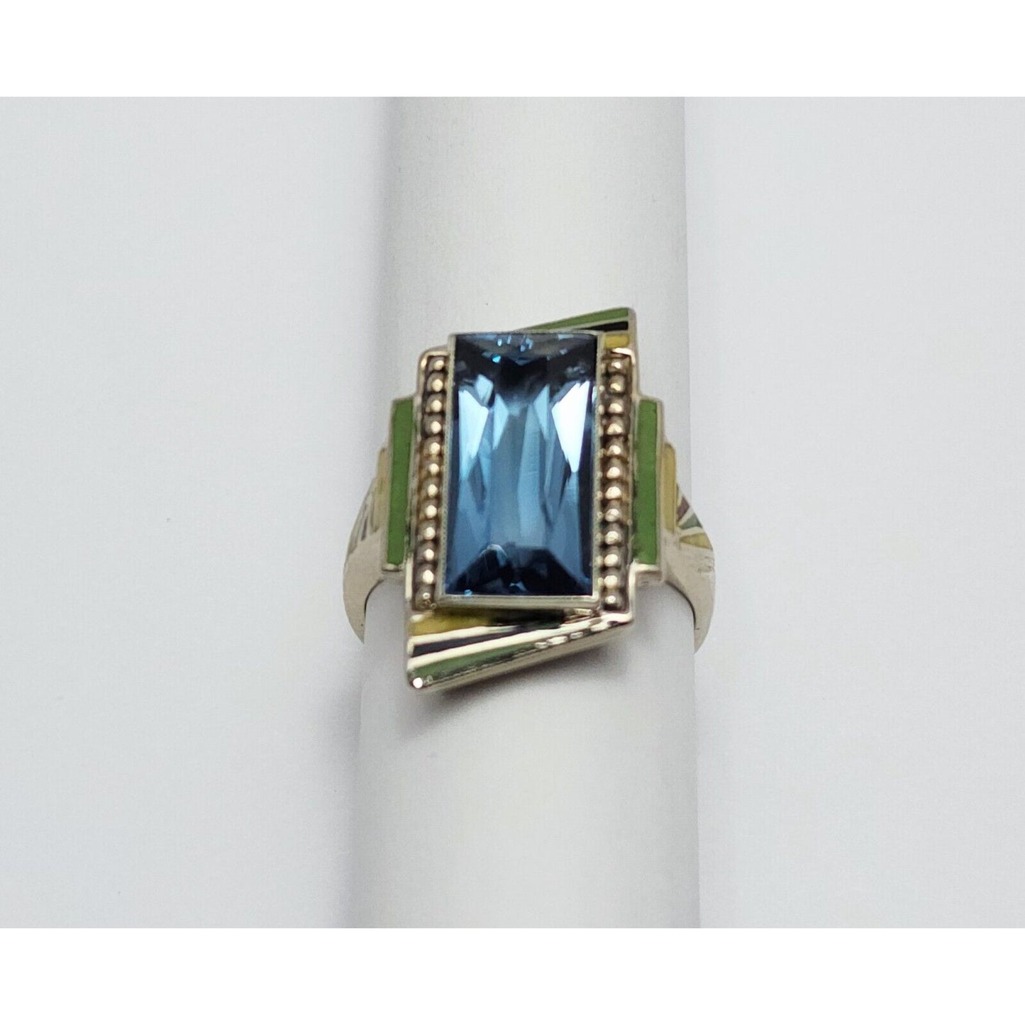 14K White Gold London Blue Topaz Enamel Ring