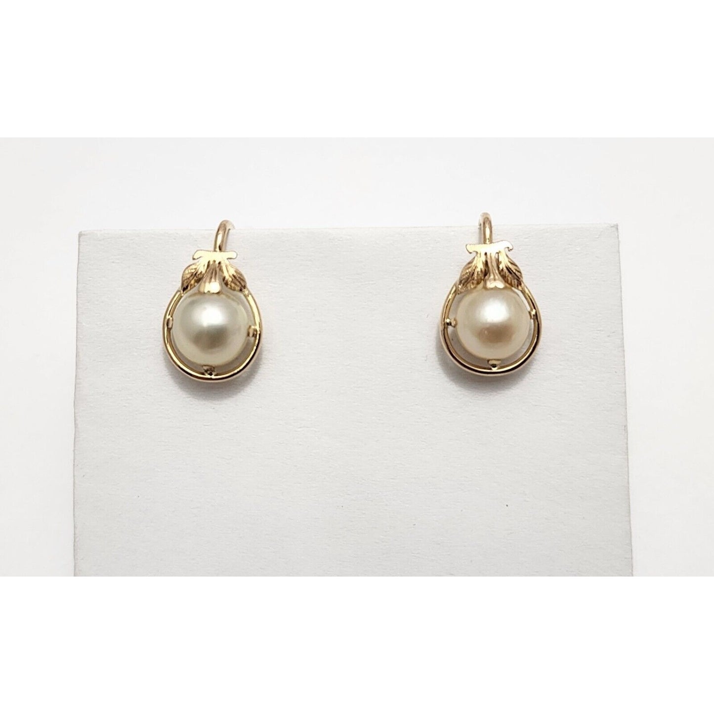 14K Yellow Gold Hinged Screw Back Non-Pierced Round Pearl Earrings