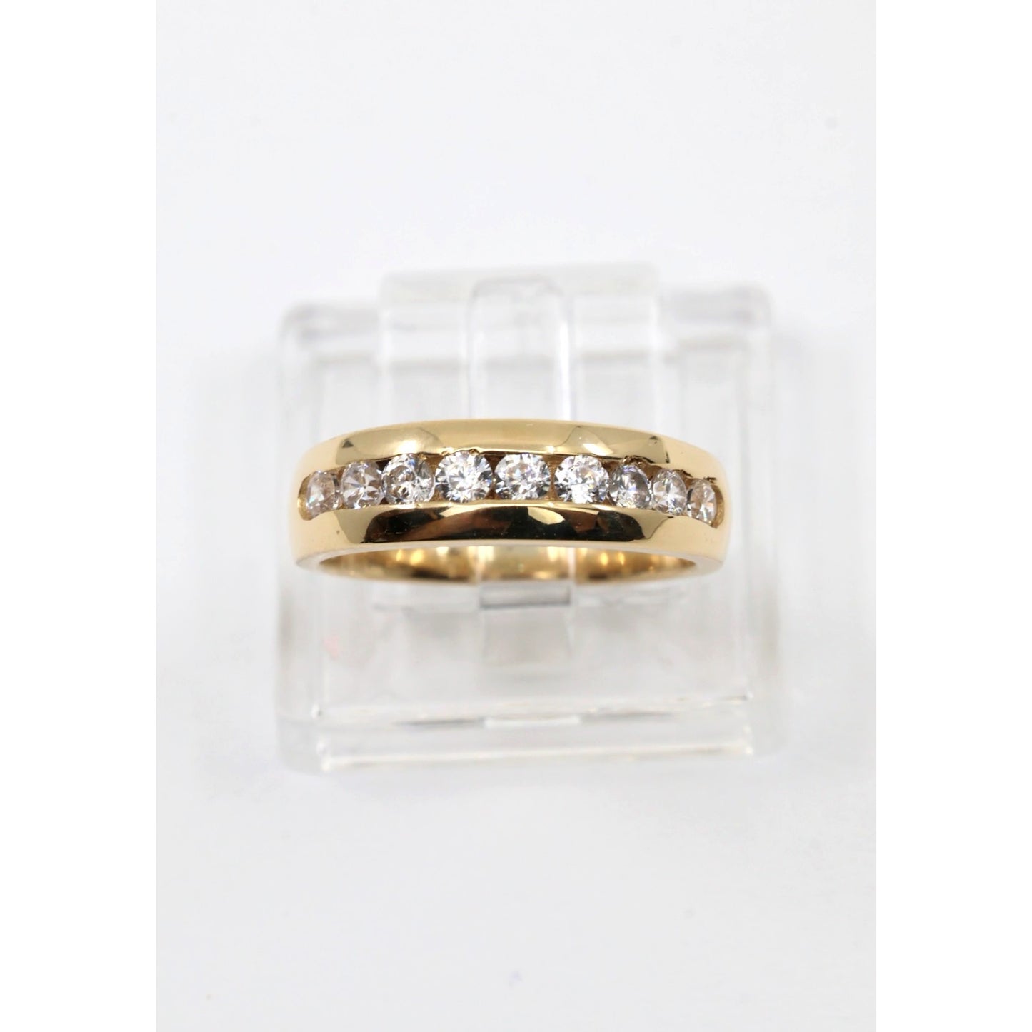 14K Yellow Gold Single Row CZ Wedding Ring Band