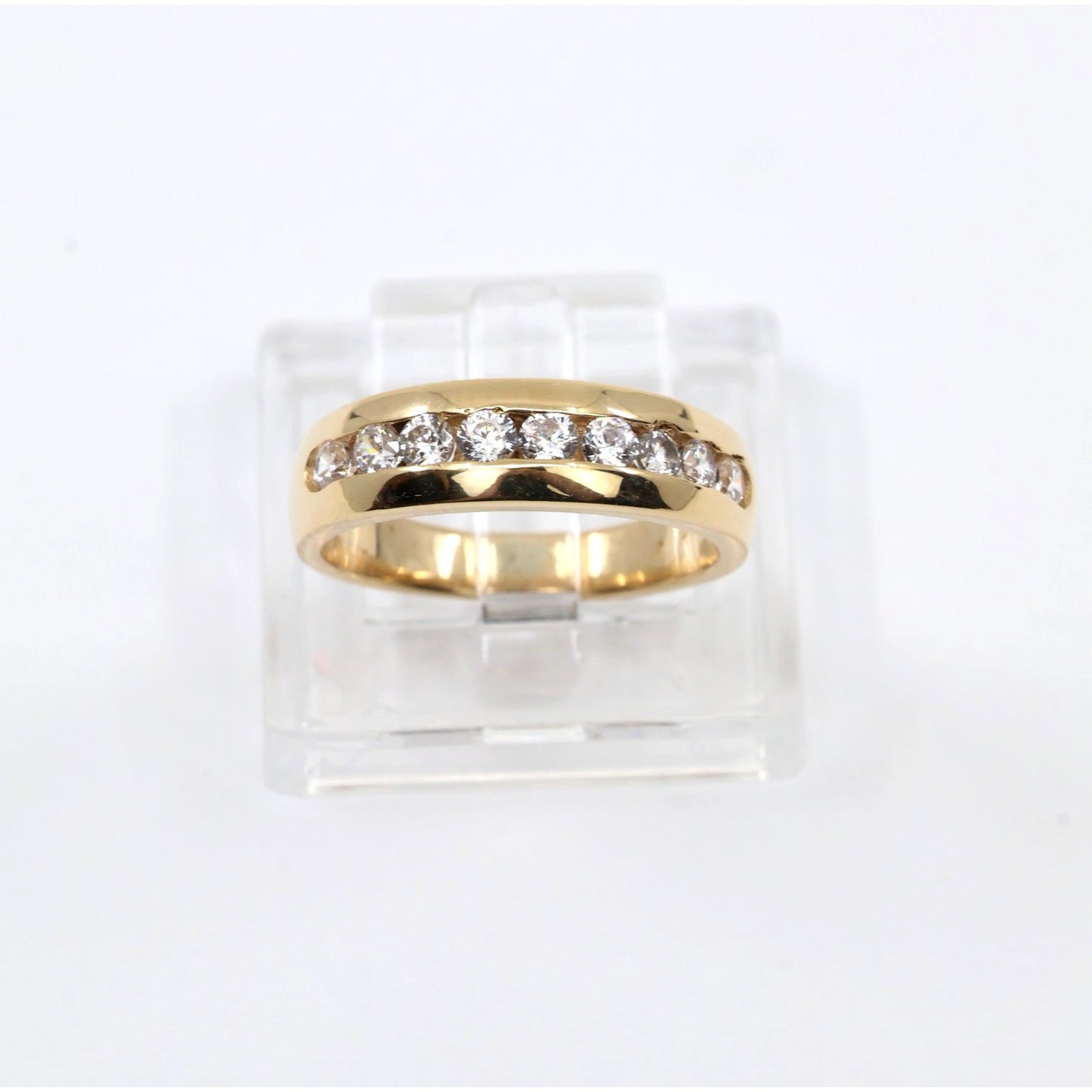 14K Yellow Gold Single Row CZ Wedding Ring Band