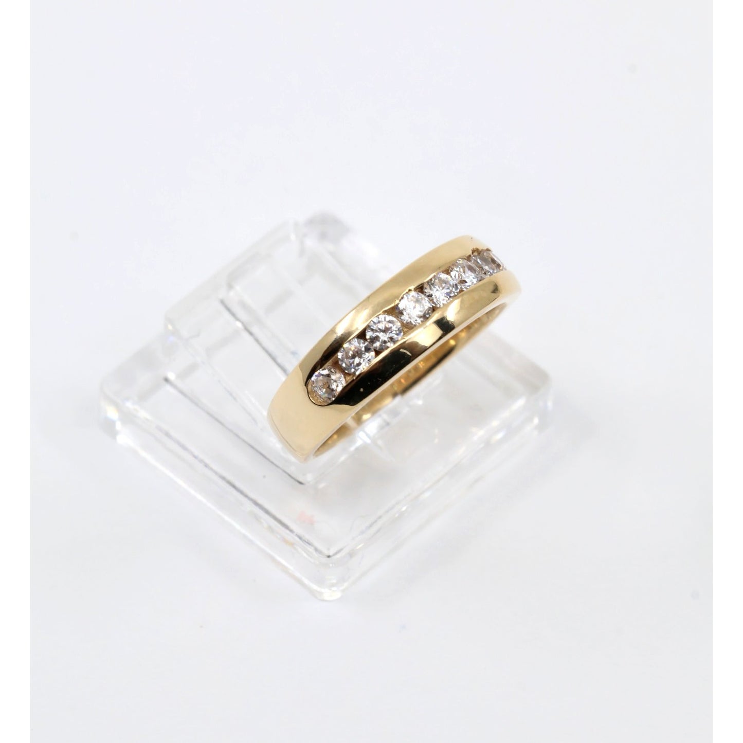14K Yellow Gold Single Row CZ Wedding Ring Band