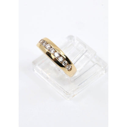 14K Yellow Gold Single Row CZ Wedding Ring Band