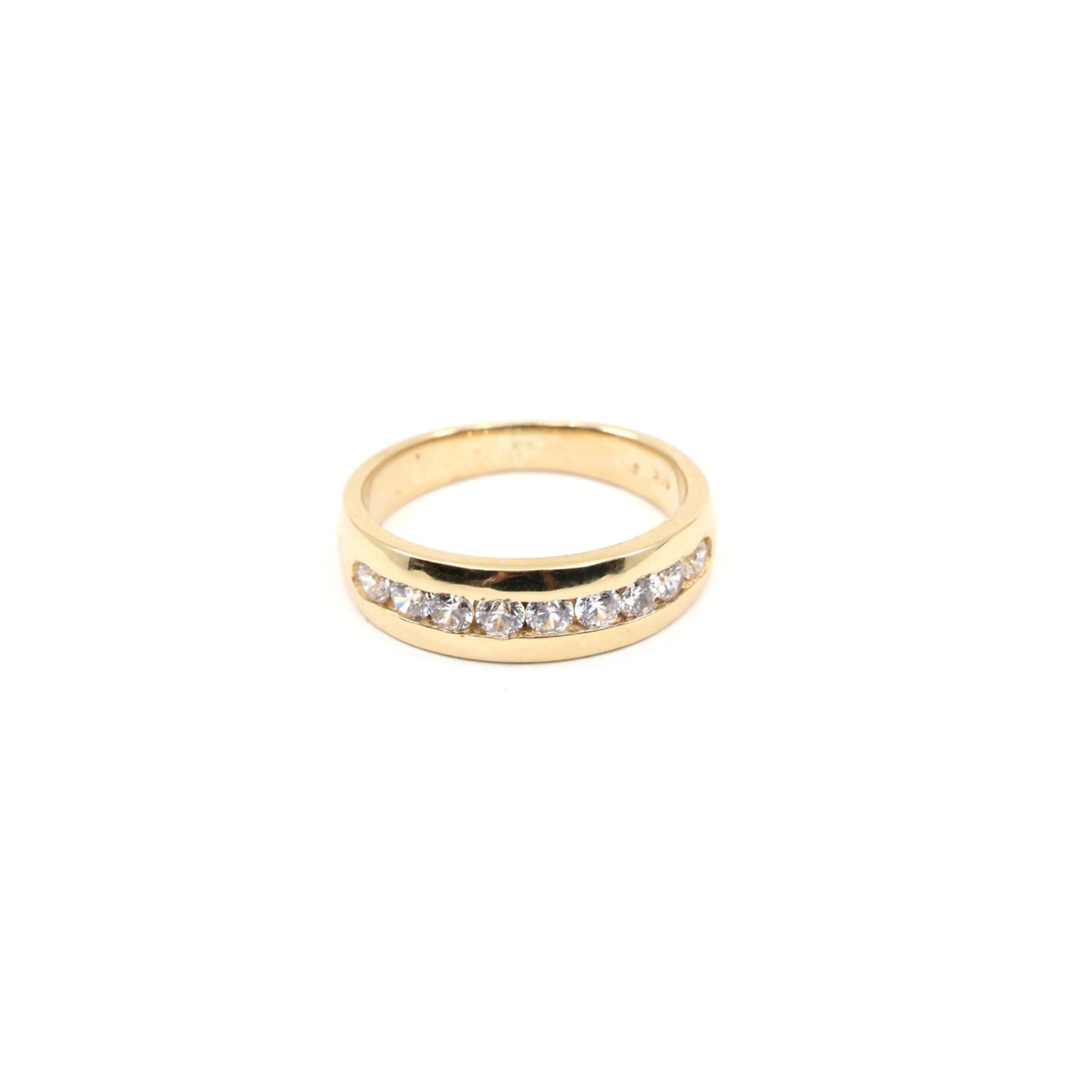 14K Yellow Gold Single Row CZ Wedding Ring Band