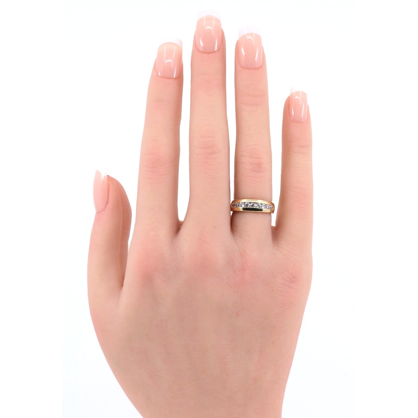 14K Yellow Gold Single Row CZ Wedding Ring Band