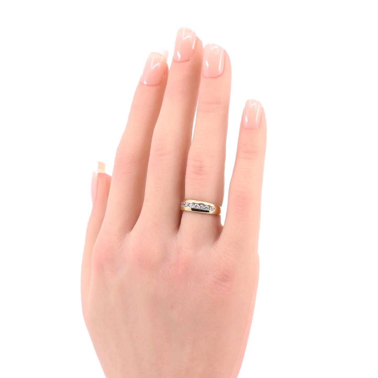 14K Yellow Gold Single Row CZ Wedding Ring Band