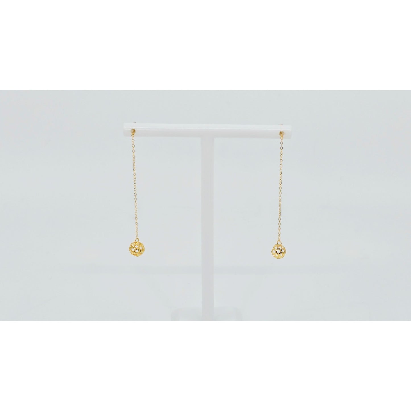 18K Yellow Gold Diamond Cut Drop Dangle Bead Ball Stud Earrings