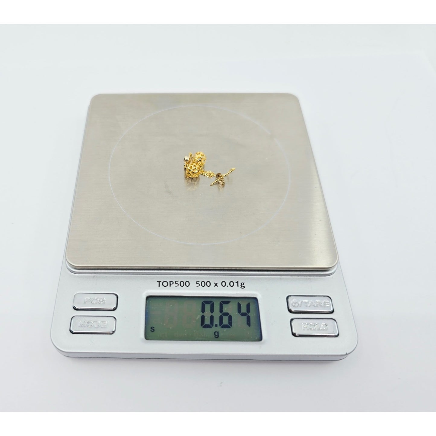 18K Yellow Gold Diamond Cut Drop Dangle Bead Ball Stud Earrings