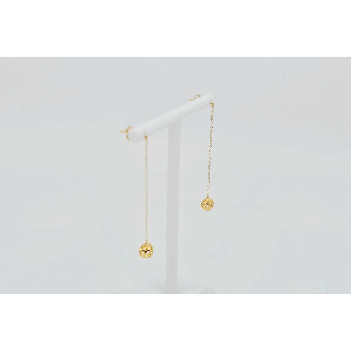 18K Yellow Gold Diamond Cut Drop Dangle Bead Ball Stud Earrings