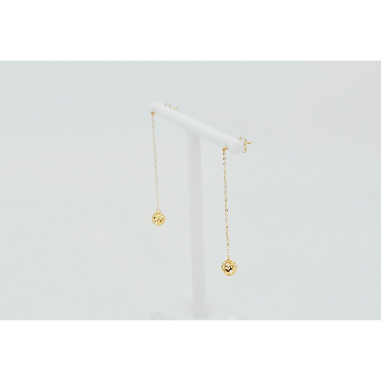 18K Yellow Gold Diamond Cut Drop Dangle Bead Ball Stud Earrings