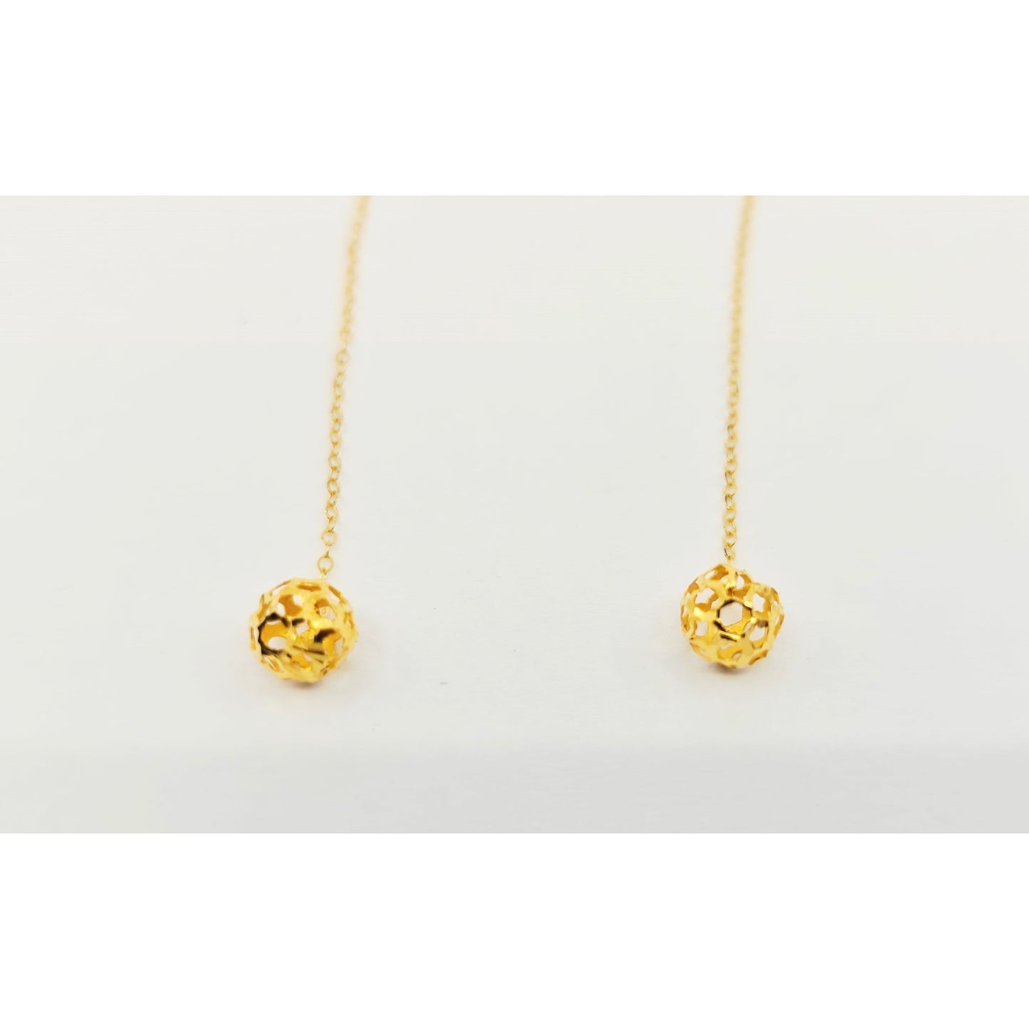 18K Yellow Gold Diamond Cut Drop Dangle Bead Ball Stud Earrings