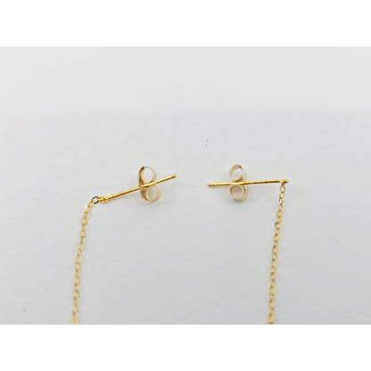18K Yellow Gold Diamond Cut Drop Dangle Bead Ball Stud Earrings