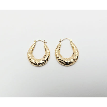 Medium 10K Yellow Gold Tapered Oval Hoop Earrings