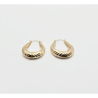 Medium 10K Yellow Gold Tapered Oval Hoop Earrings