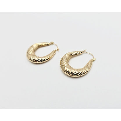 Medium 10K Yellow Gold Tapered Oval Hoop Earrings