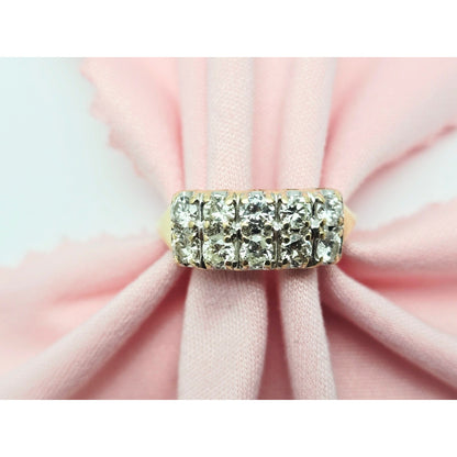 14K Yellow Gold 2 Rows of Round Diamonds Ring