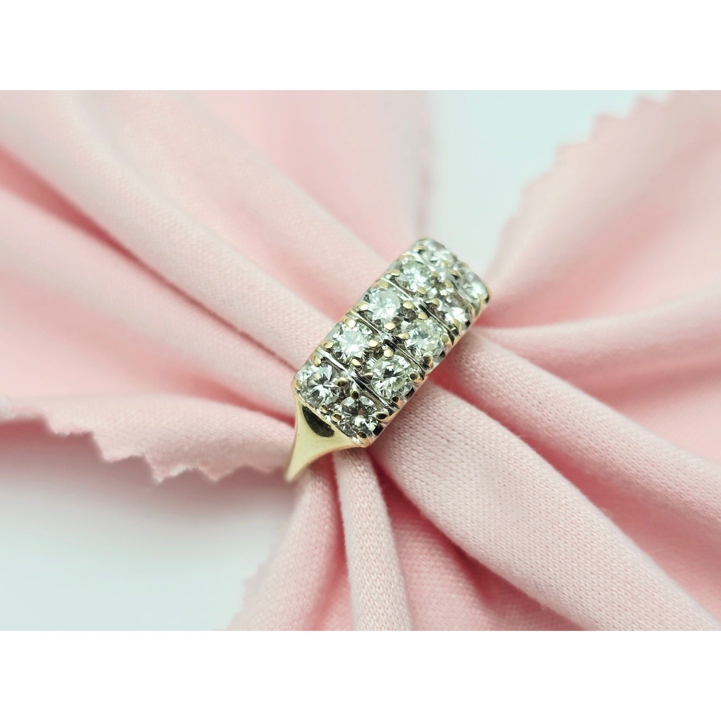 14K Yellow Gold 2 Rows of Round Diamonds Ring