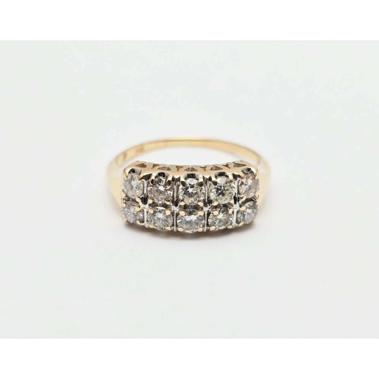 14K Yellow Gold 2 Rows of Round Diamonds Ring