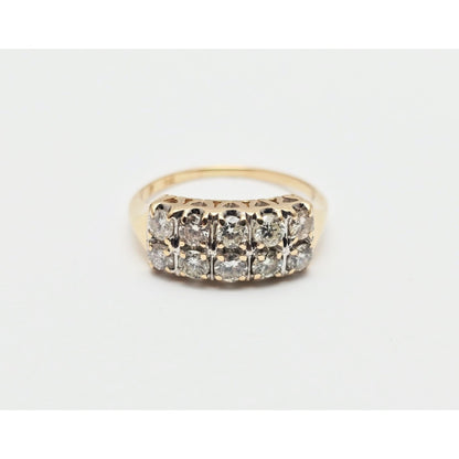 14K Yellow Gold 2 Rows of Round Diamonds Ring