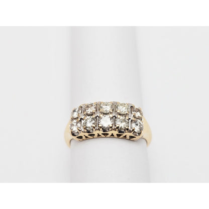 14K Yellow Gold 2 Rows of Round Diamonds Ring