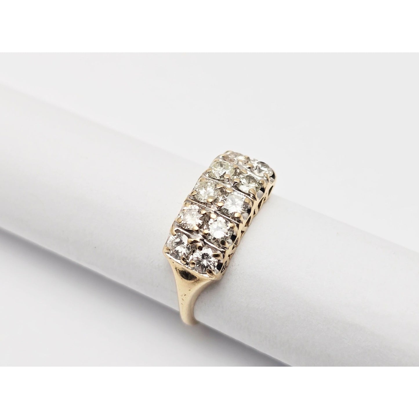 14K Yellow Gold 2 Rows of Round Diamonds Ring