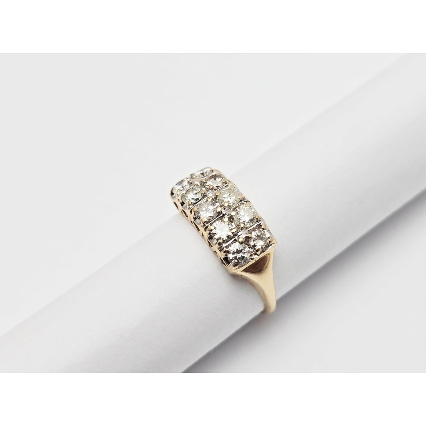 14K Yellow Gold 2 Rows of Round Diamonds Ring