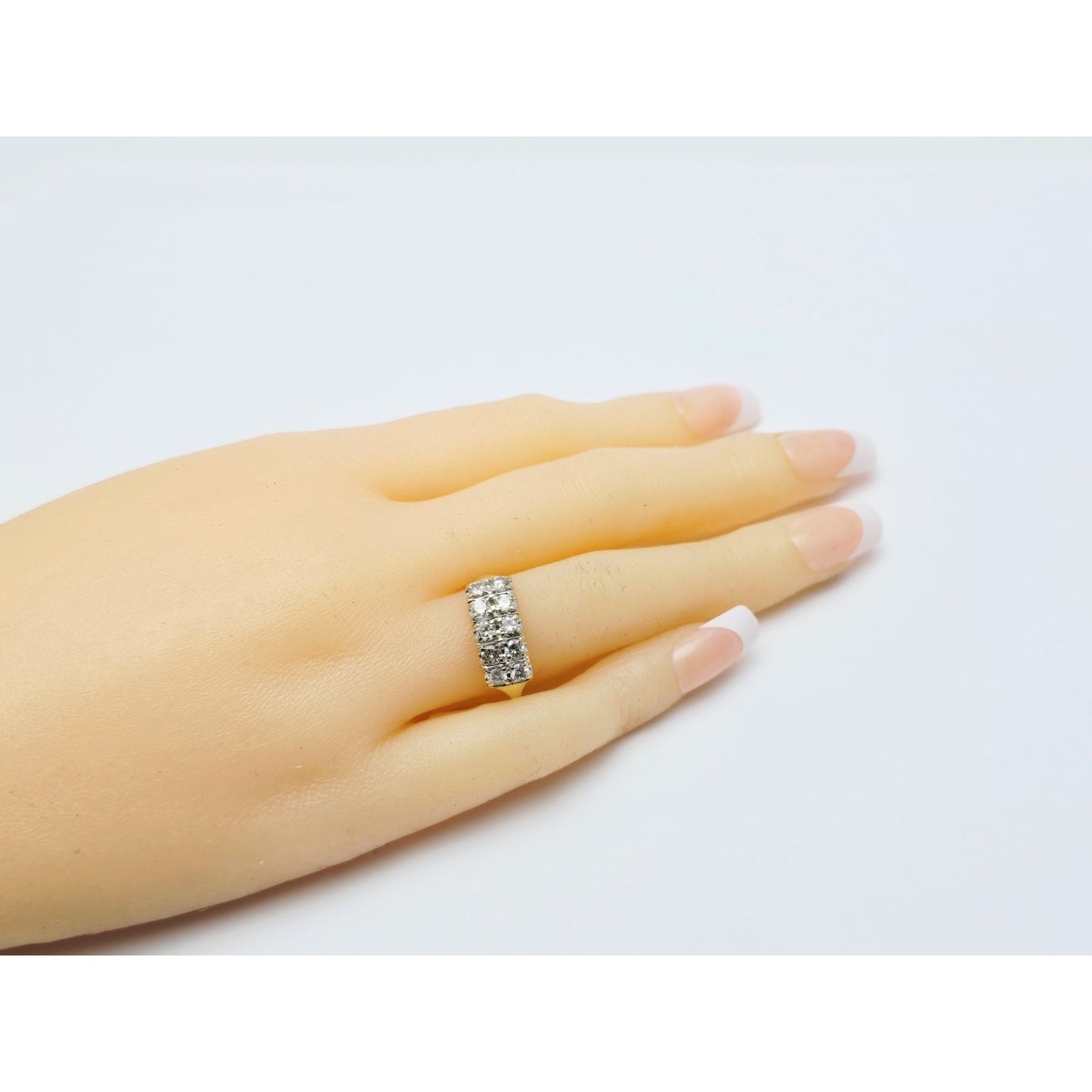 14K Yellow Gold 2 Rows of Round Diamonds Ring