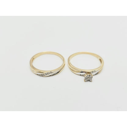 14K Two Tone Gold Ladies Wedding Solitaire Diamond Ring & Band Set