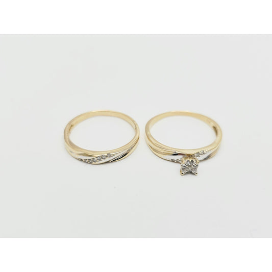 14K Two Tone Gold Ladies Wedding Solitaire Diamond Ring & Band Set