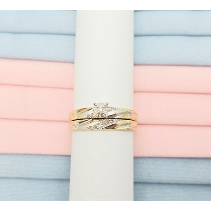 14K Two Tone Gold Ladies Wedding Solitaire Diamond Ring & Band Set