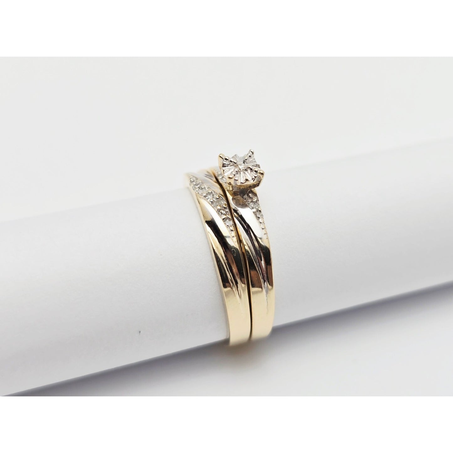 14K Two Tone Gold Ladies Wedding Solitaire Diamond Ring & Band Set