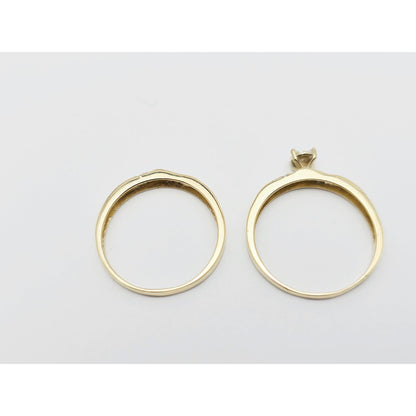 14K Two Tone Gold Ladies Wedding Solitaire Diamond Ring & Band Set