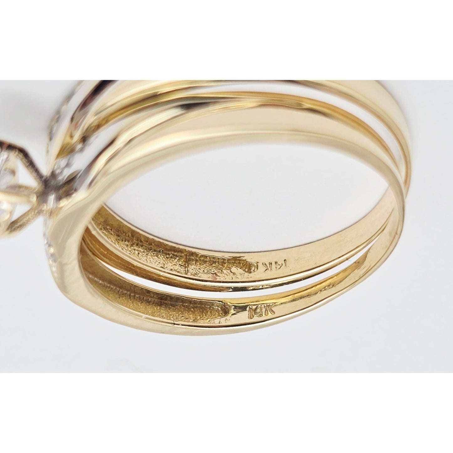 14K Two Tone Gold Ladies Wedding Solitaire Diamond Ring & Band Set