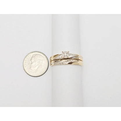 14K Two Tone Gold Ladies Wedding Solitaire Diamond Ring & Band Set