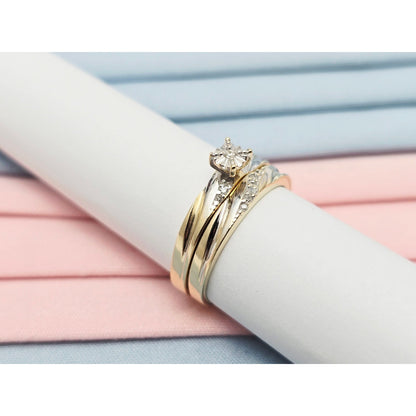 14K Two Tone Gold Ladies Wedding Solitaire Diamond Ring & Band Set