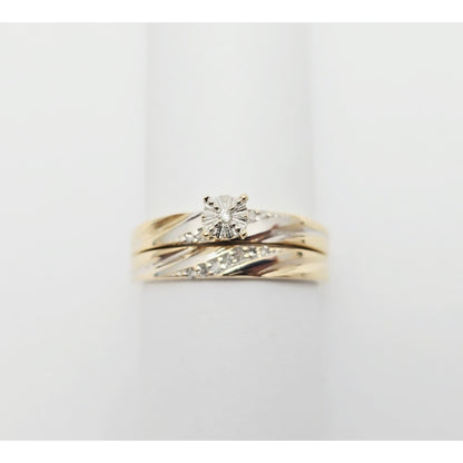 14K Two Tone Gold Ladies Wedding Solitaire Diamond Ring & Band Set