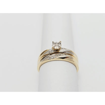 14K Two Tone Gold Ladies Wedding Solitaire Diamond Ring & Band Set
