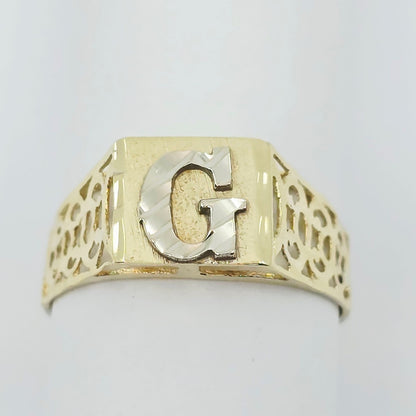 10K Two Tone Gold Initial Letter " G " Ring