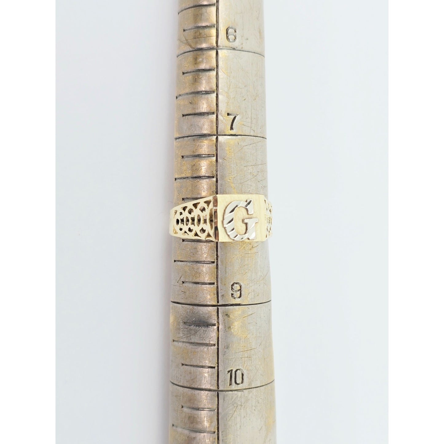 10K Two Tone Gold Initial Letter " G " Ring