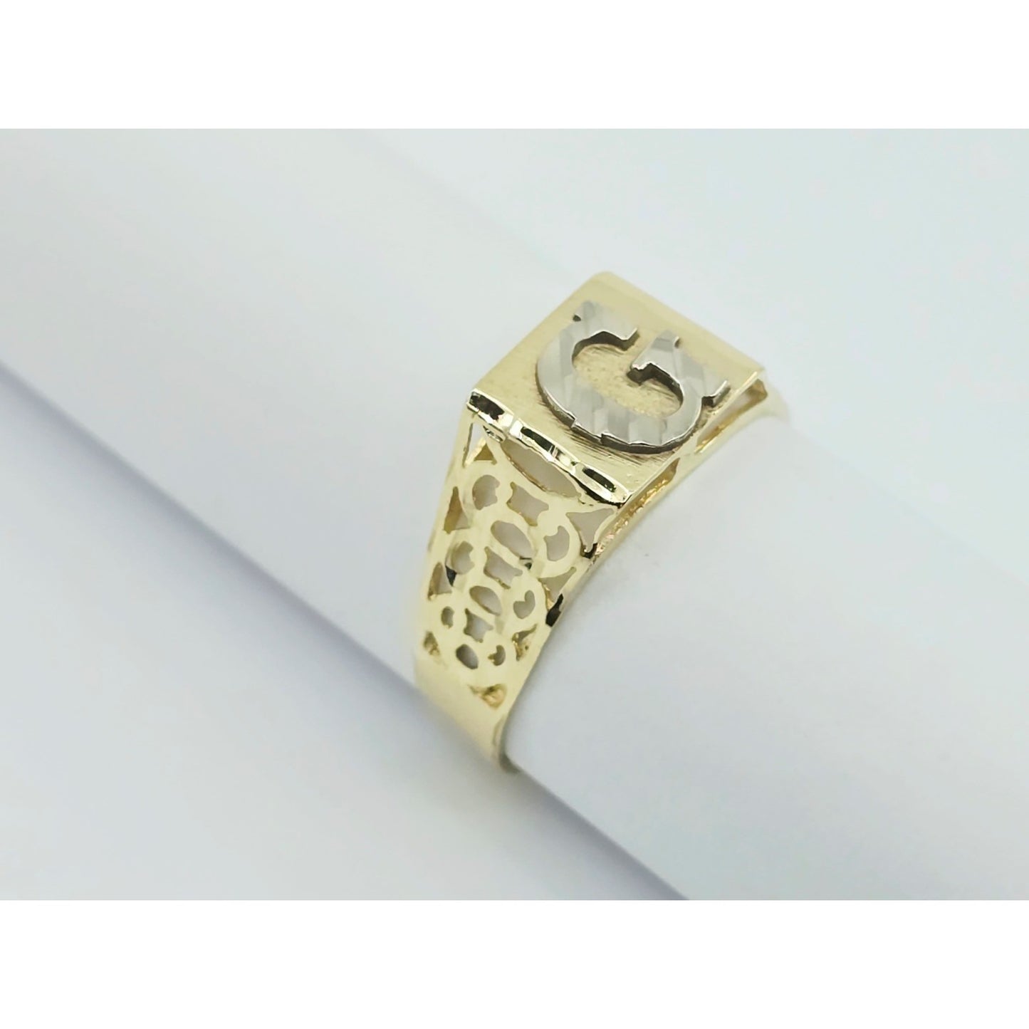 10K Two Tone Gold Initial Letter " G " Ring