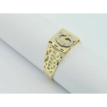 10K Two Tone Gold Initial Letter " G " Ring