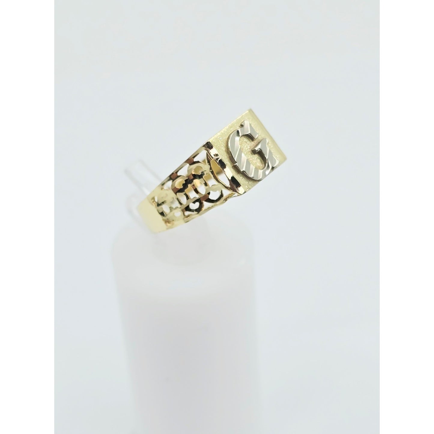 10K Two Tone Gold Initial Letter " G " Ring