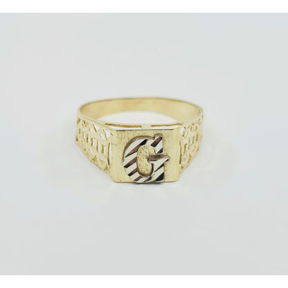10K Two Tone Gold Initial Letter " G " Ring
