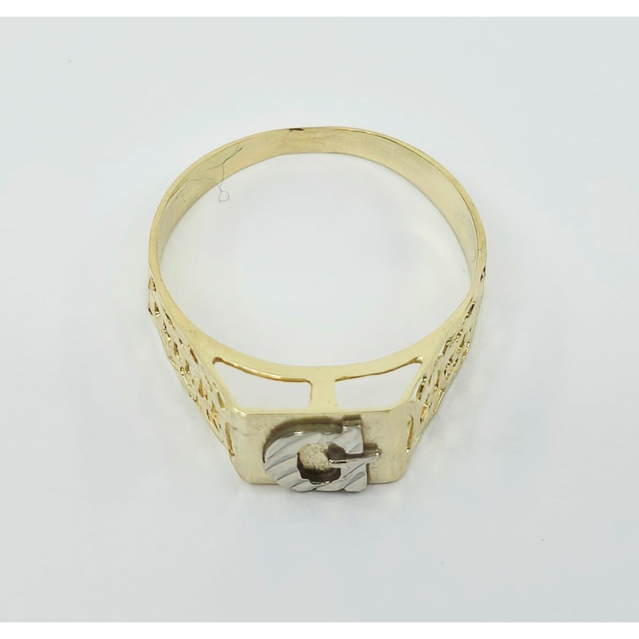 10K Two Tone Gold Initial Letter " G " Ring