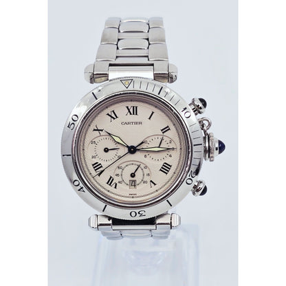 Cartier Pasha De Cartier Chronograph Quartz 38mm Stainless Steel Watch Ref 1050
