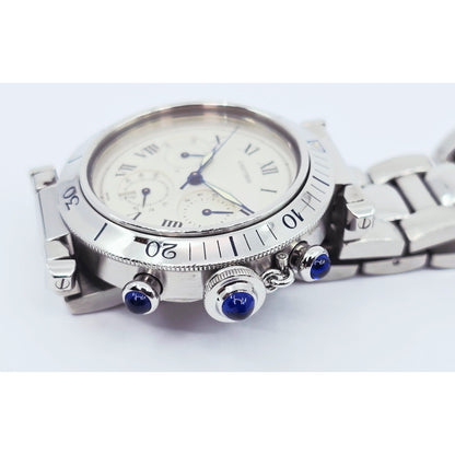 Cartier Pasha De Cartier Chronograph Quartz 38mm Stainless Steel Watch Ref 1050