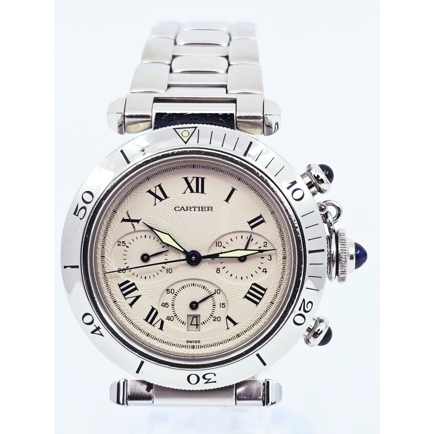 Cartier Pasha De Cartier Chronograph Quartz 38mm Stainless Steel Watch Ref 1050
