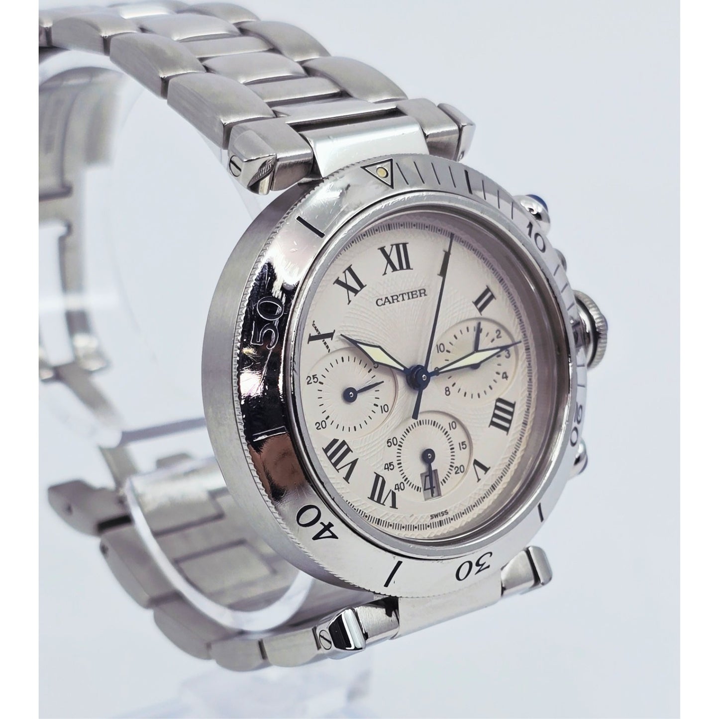 Cartier Pasha De Cartier Chronograph Quartz 38mm Stainless Steel Watch Ref 1050