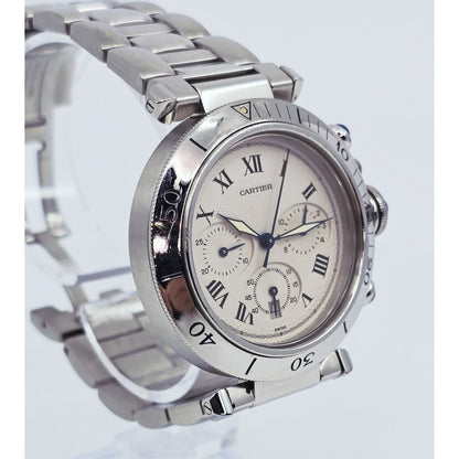 Cartier Pasha De Cartier Chronograph Quartz 38mm Stainless Steel Watch Ref 1050