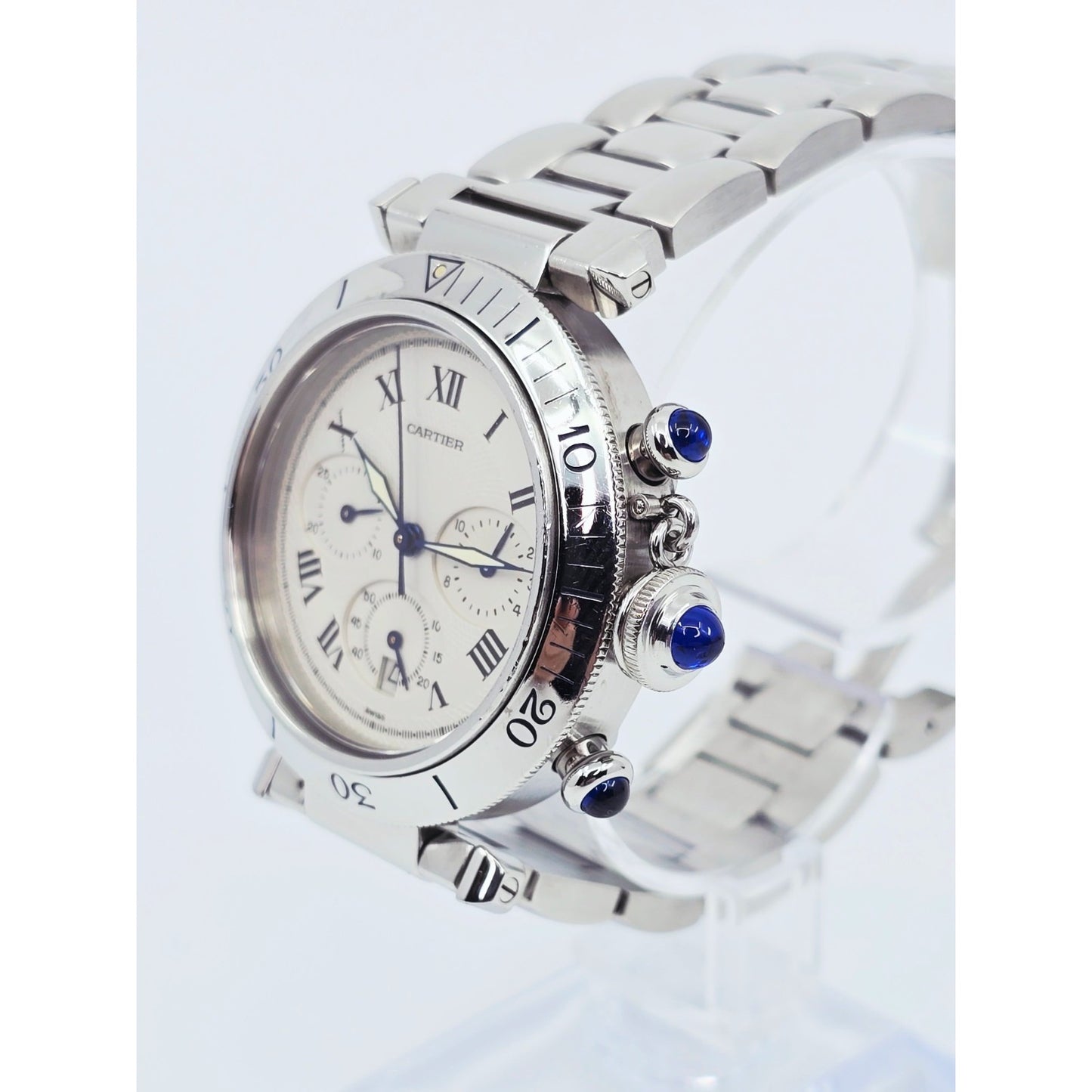 Cartier Pasha De Cartier Chronograph Quartz 38mm Stainless Steel Watch Ref 1050